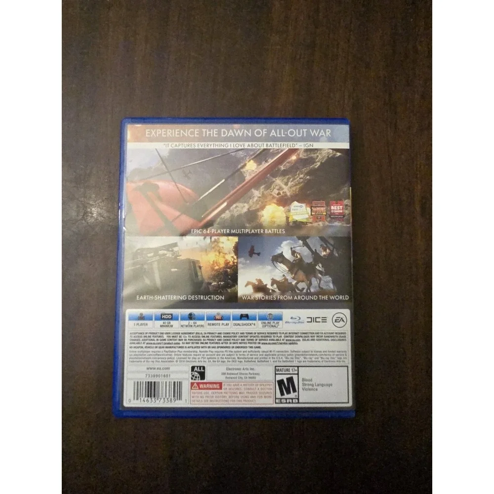 Battlefield 1 Sony Playstation 4 PS4 2016 Video Game Disc and Case